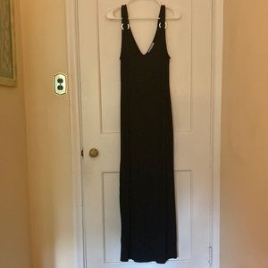 Floor length black sleeveless dress